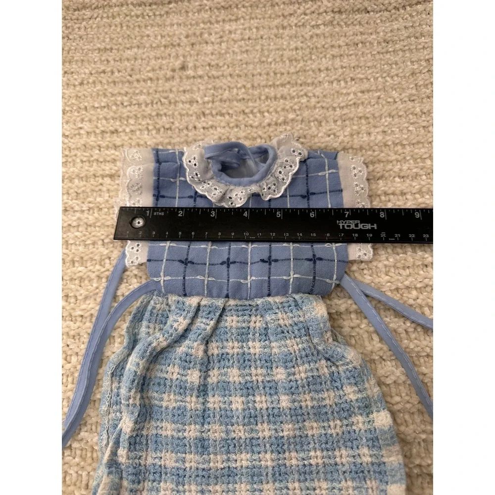 Vintage Doll Dress Blue Gingham Checkered Lace‎ Trim Teddy Bear Clothes Slip On